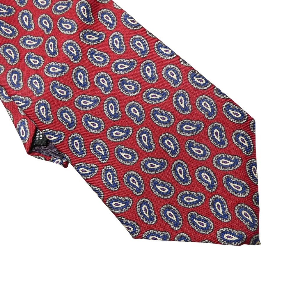 Vintage Christian Dior Tie Mens One Size Red Paisley Silk Woven Designer USA